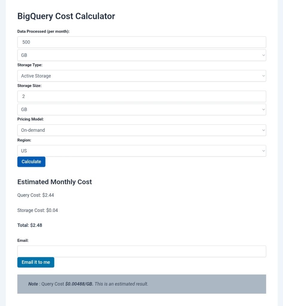 Big Query Cost estimate
